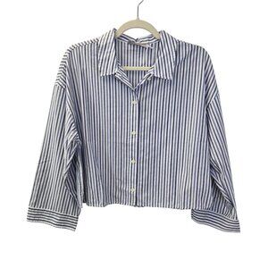 NWT Everlane The Woven Button Down PJ Top Cotton Blue Stripes Size Small